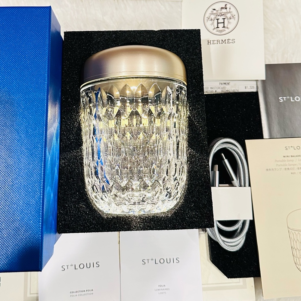 NEW Hermes Saint St. Louis Champagne Gold Folia Mini Portable LED Lamp BNIB